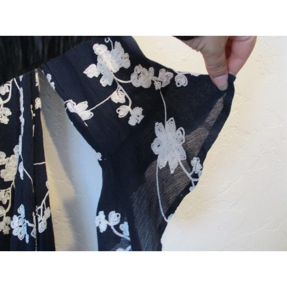 Umgee Womens Sz S Navy Blue Embroidered Gauze Trapeze Dress Floral Angel Sleeve - Picture 3 of 7